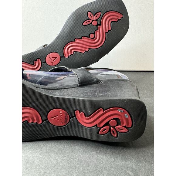 Clarks Artisan Sandals Black Leather Open Toe Straps Slingbacks Wedge Size 8.5 - Picture 5 of 9